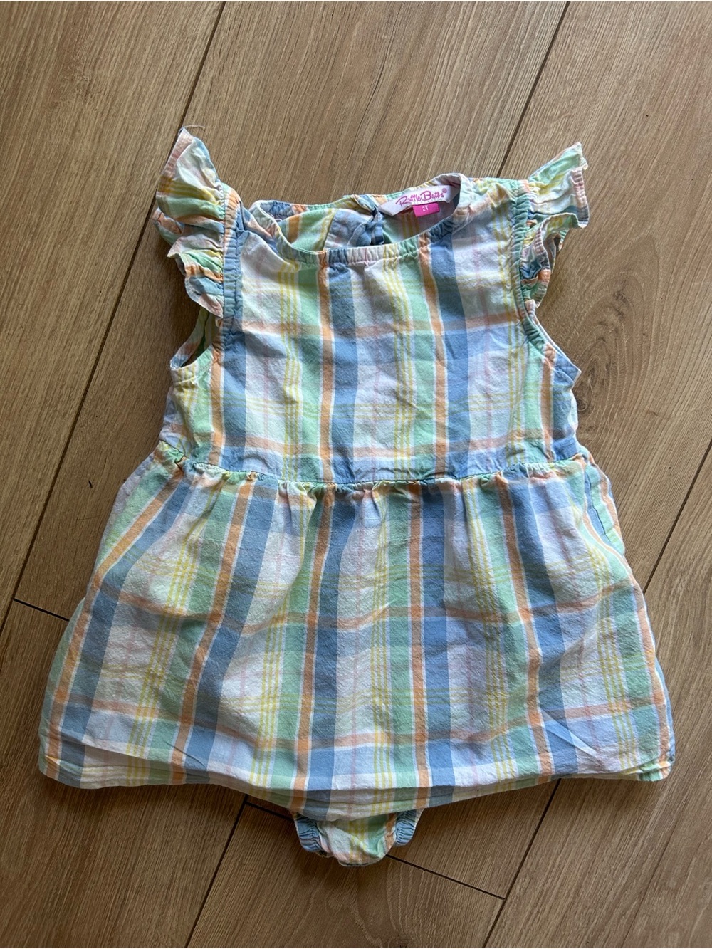 Pastel Plaid Flutter-Sleeve Baby Dress